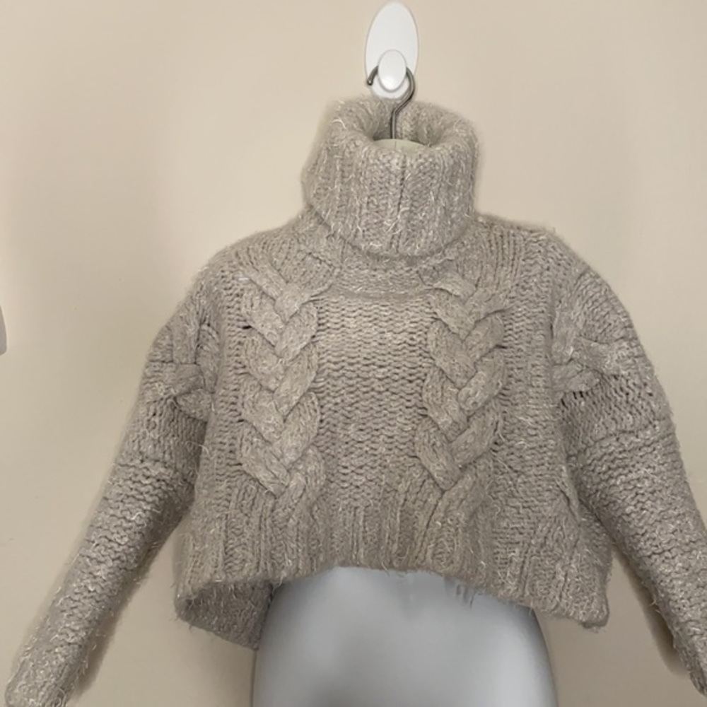 Free People Taupe Chunky, Oversized Sweater - Picture 2 of 10